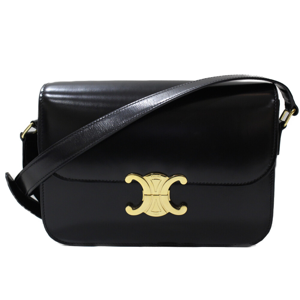 Celine Gold Calfskin Bag Lambskin Classic Triomphe Black Shoulder - Picture 2 of 7